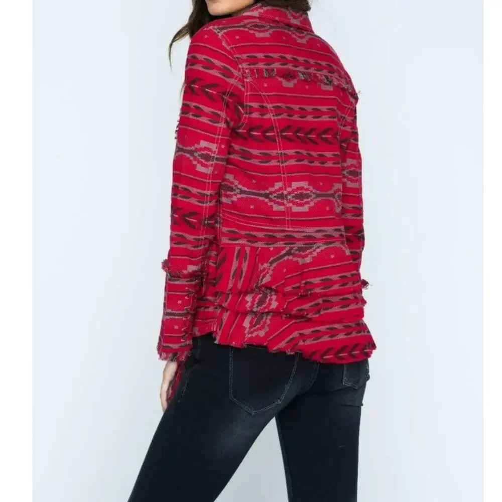 Ryan Michael Beacon Blanket Jacket Womens S Ruby Gray Boho Western Cowgirl Rodeo